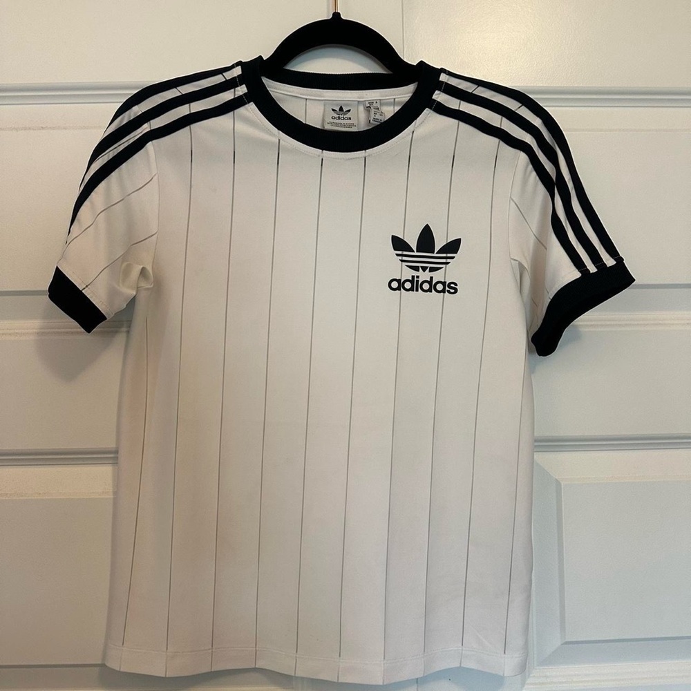 Adidas White Tee with Black Collar
